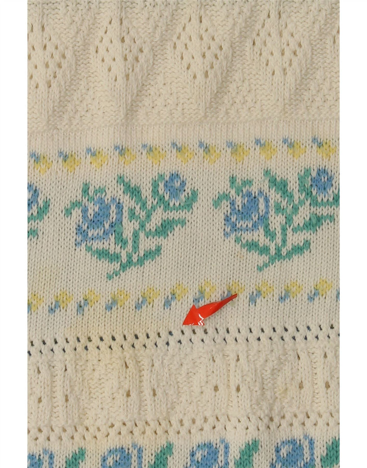 VINTAGE Γυναικείο πουλόβερ με λαιμό καραβάκι IT 46 μεγάλο λευκό φλοράλ ακρυλικό