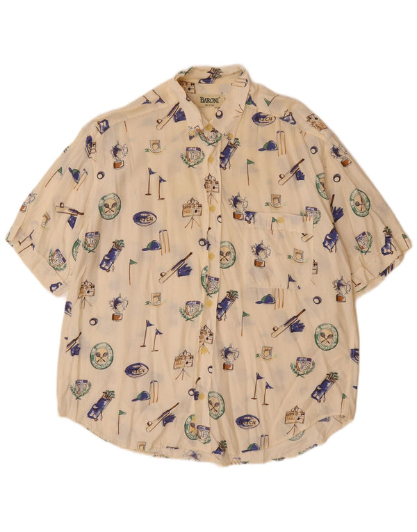 Ανδρικό κοντομάνικο γραφικό ανδρικό πουκάμισο BARONI μεγάλο σε λευκό βισκόζη