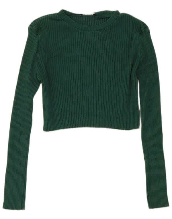 Zara Γυναικείο Crop Top Μακρυμάνικο UK 14 Large Green