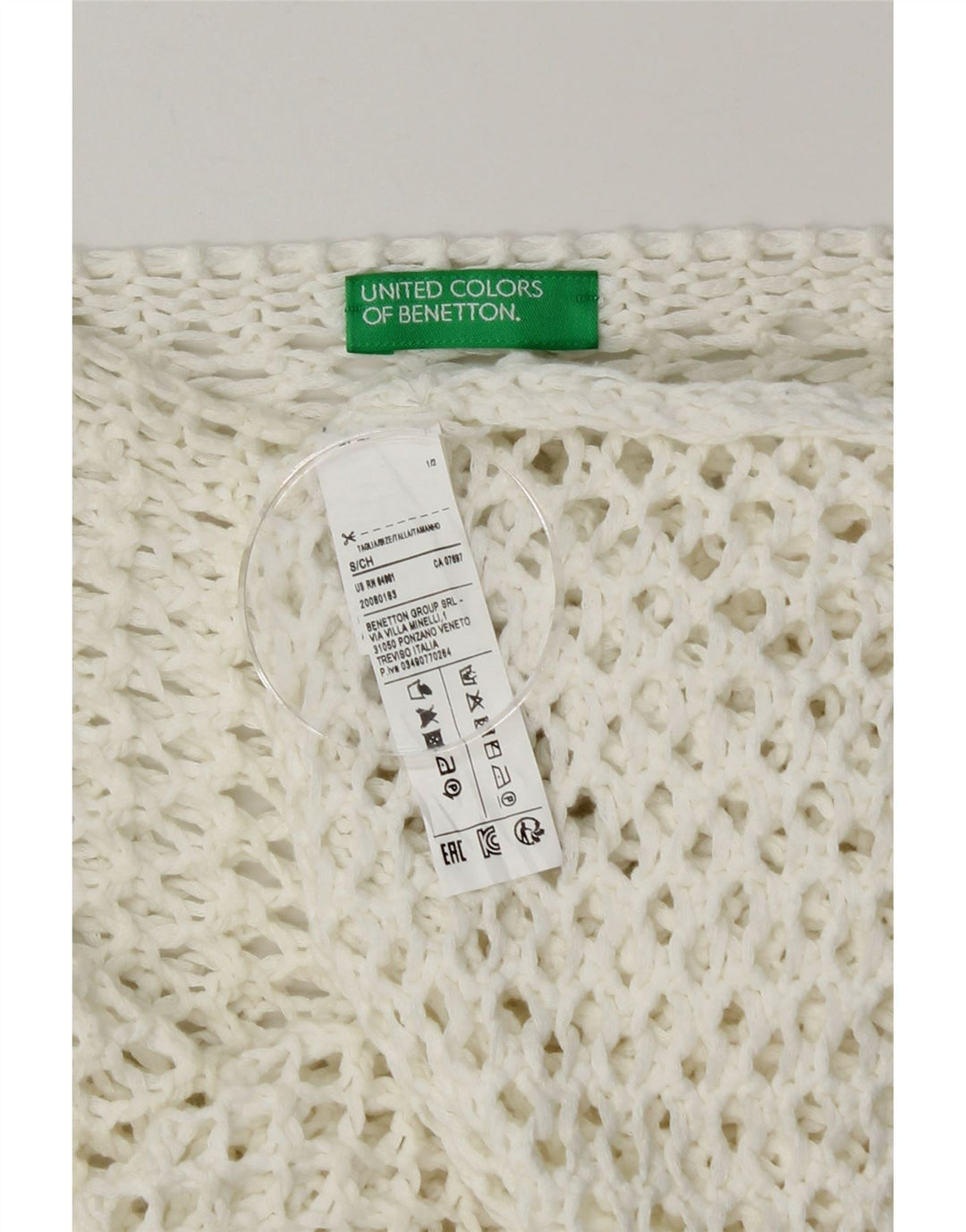 Benetton Γυναικείο Οπερμεγέθη Crochet Crop Top UK 10 Small White Cotton