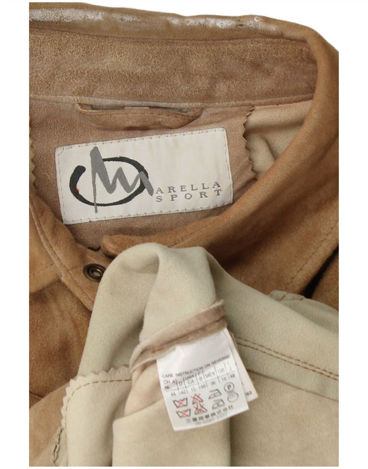 Marella Γυναικείο Suede πουκάμισο UK 16 Large Brown Δερμάτινο