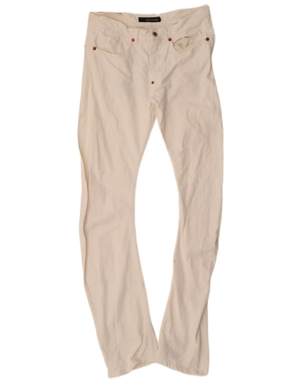 ANDREW MACKENZIE Mens Graphic Anti Fit Bootcut Jeans W34 L38 White Cotton