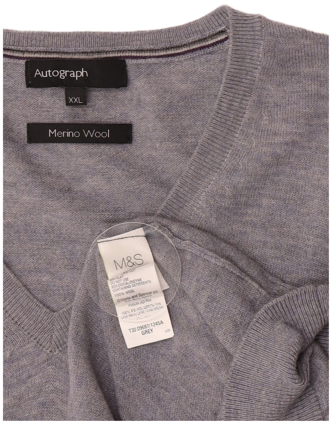 Ανδρικό πουλόβερ Marks & Spencer Autograph V-Neck Jumper 2XL γκρι μαλλί