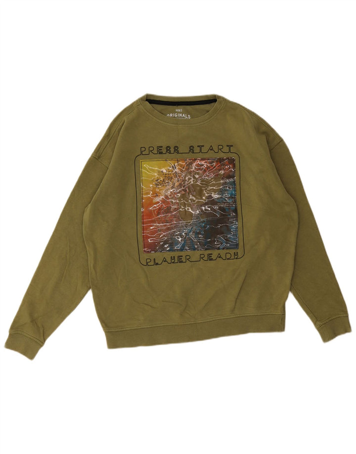 Marks & Spencer Boys Graphic Φούτερ Jumper 13-14 ετών Χακί βαμβάκι