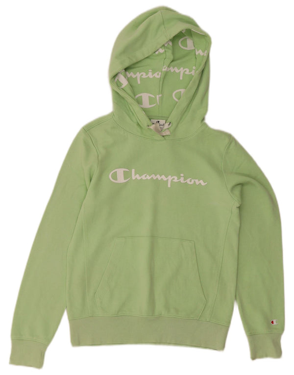 Champion Womens Graphic Hoodie Jumper UK 6 XS Green Cotton