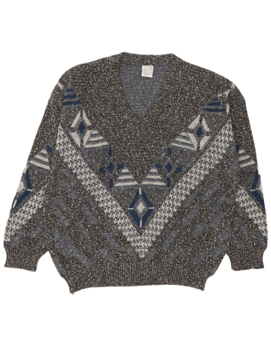 VINTAGE Ανδρικό πουλόβερ με λαιμόκοψη UK 46/48 2XL πολύχρωμο γεωμετρικό