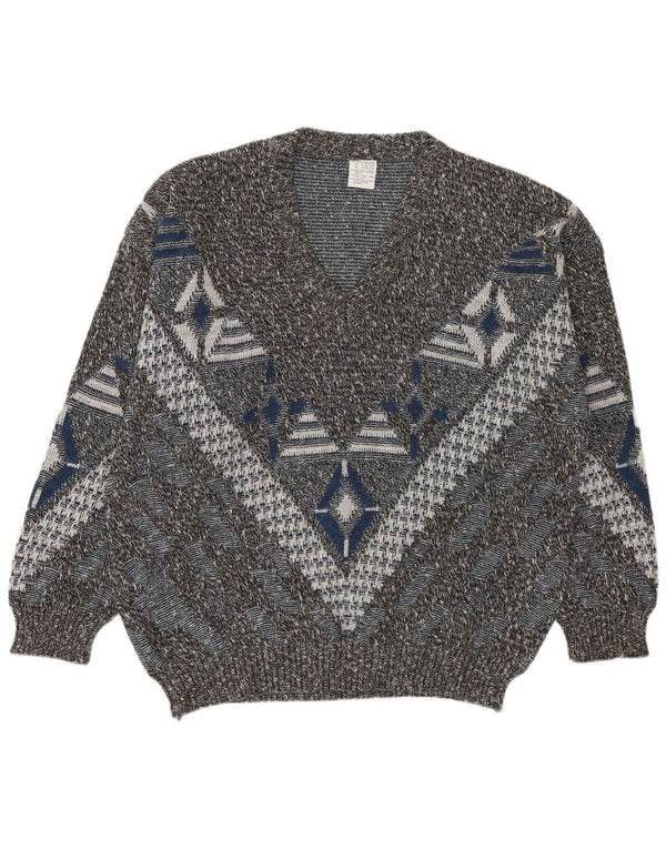 VINTAGE Ανδρικό πουλόβερ με λαιμόκοψη UK 46/48 2XL πολύχρωμο γεωμετρικό