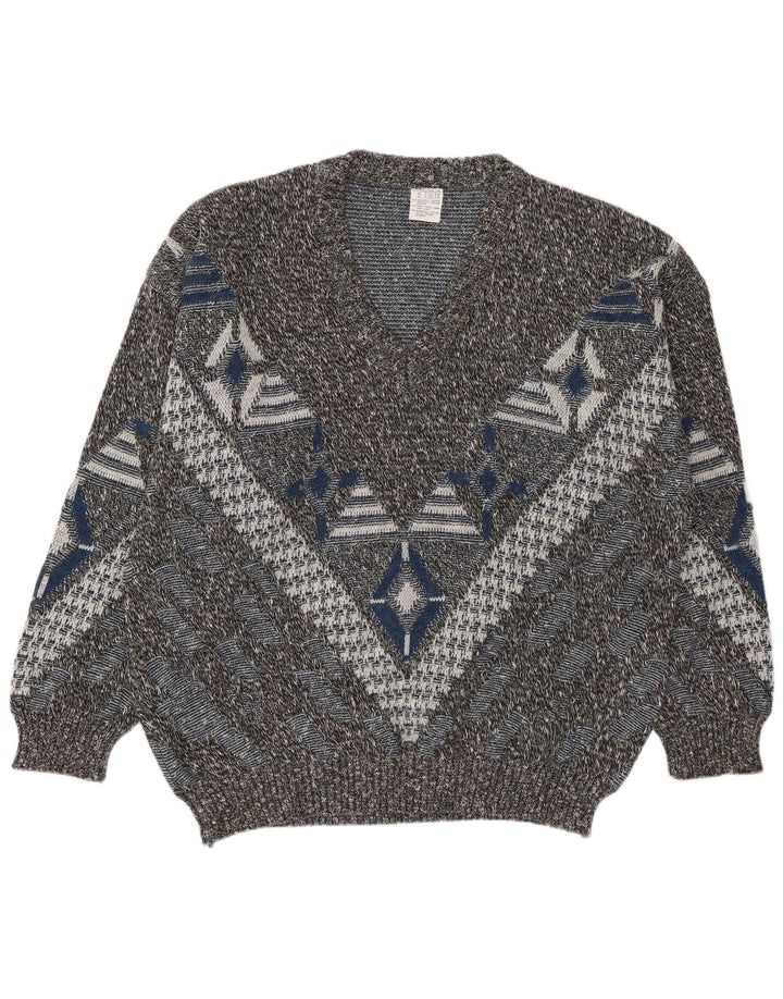 VINTAGE Ανδρικό πουλόβερ με λαιμόκοψη UK 46/48 2XL πολύχρωμο γεωμετρικό