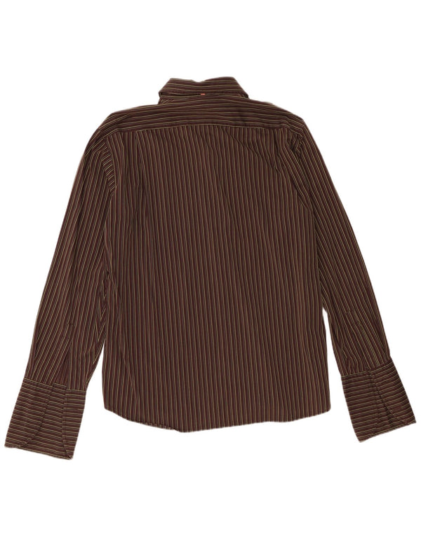 Ανδρικό επίσημο πουκάμισο Hugo Boss XL Καφέ ριγέ βαμβακερό