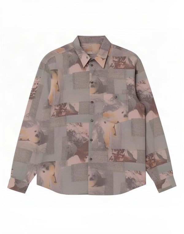 Criver Mens Graphic Shirt Large Blue Viscose