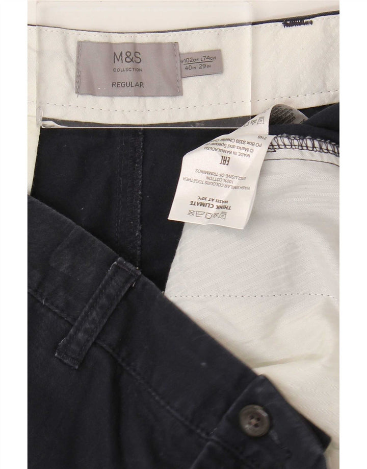 Marks & Spencer Ανδρικό κανονικό παντελόνι Chino W40 L29 Navy Blue Cotton