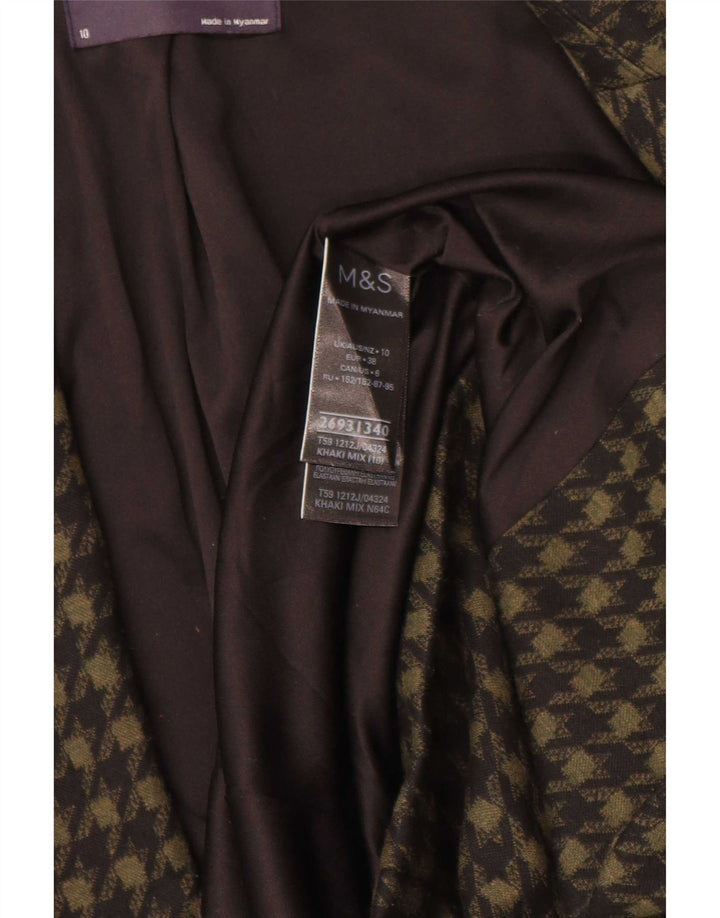 Marks & Spencer Γυναικείο Open Blazer Jacket UK 10 Small Khaki Houndstooth