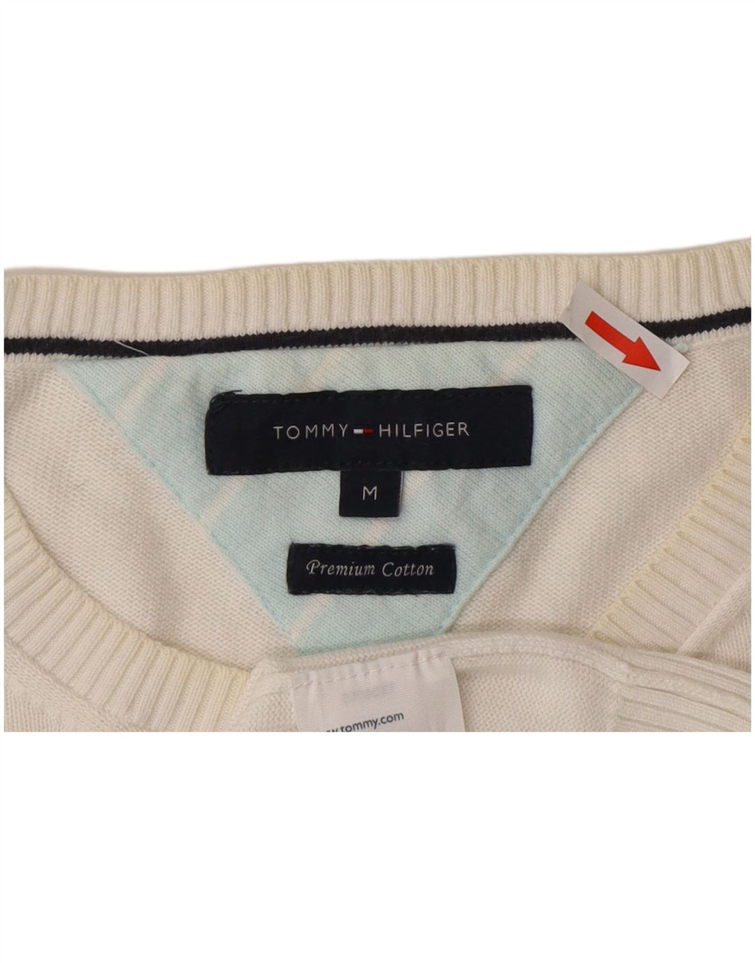 Tommy Hilfiger Ανδρικό πουλόβερ με λαιμόκοψη, μεσαίο λευκό βαμβακερό
