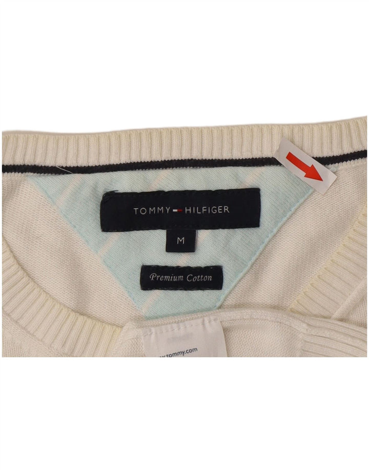 Tommy Hilfiger Ανδρικό πουλόβερ με λαιμόκοψη, μεσαίο λευκό βαμβακερό
