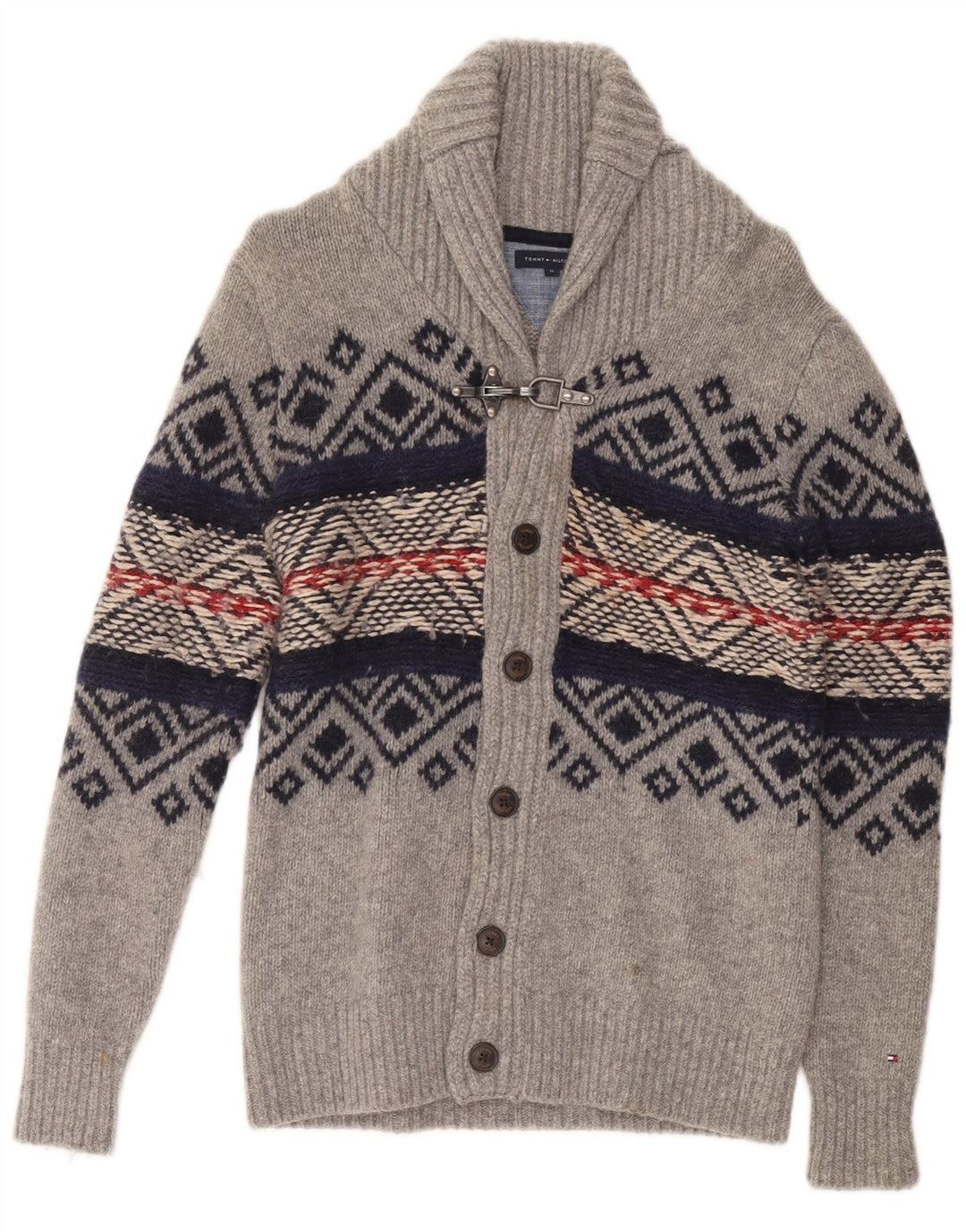 TOMMY HILFIGER Boys Cardigan πουλόβερ 15-16 ετών Grey Fair Isle