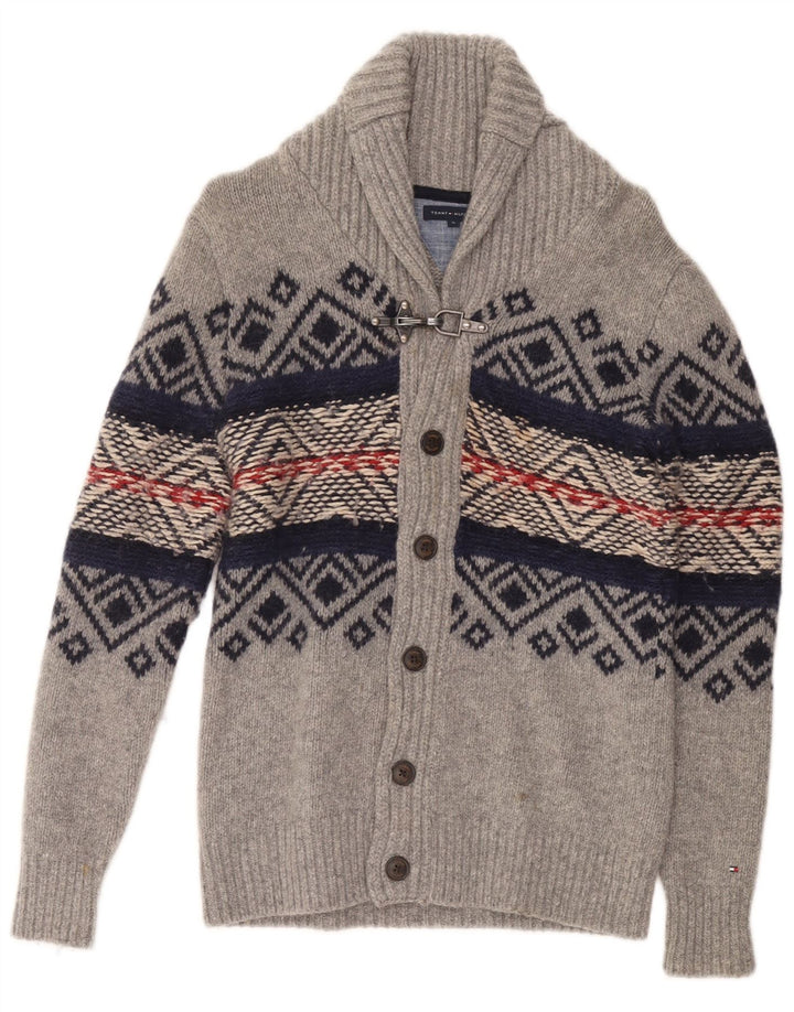 TOMMY HILFIGER Boys Cardigan πουλόβερ 15-16 ετών Grey Fair Isle