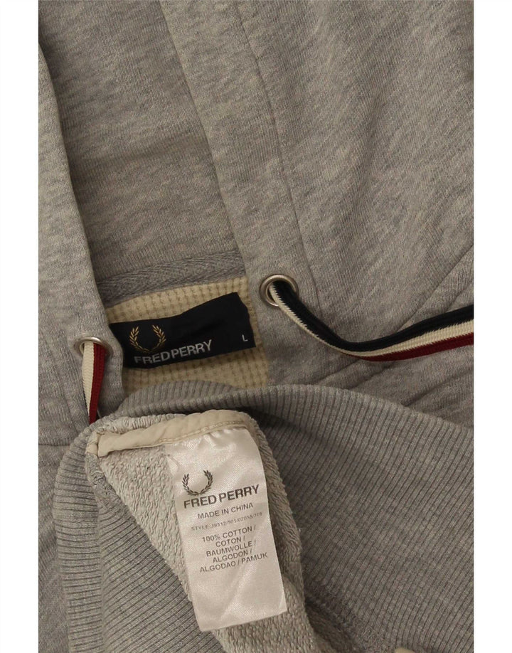 Fred Perry Ανδρικό πουλόβερ με φερμουάρ με κουκούλα μεγάλο γκρι βαμβακερό