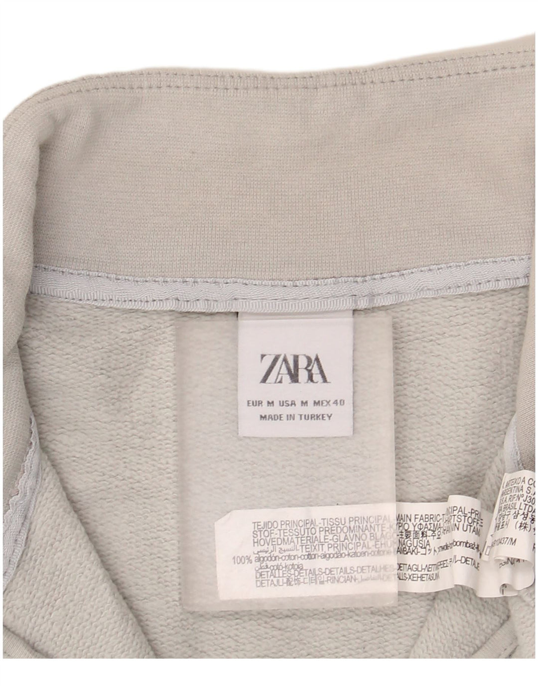 Zara γυναικεία φούτερ με φερμουάρ με λαιμόκοψη Jumper UK 14 Μεσαίο βαμβακερό γκρι