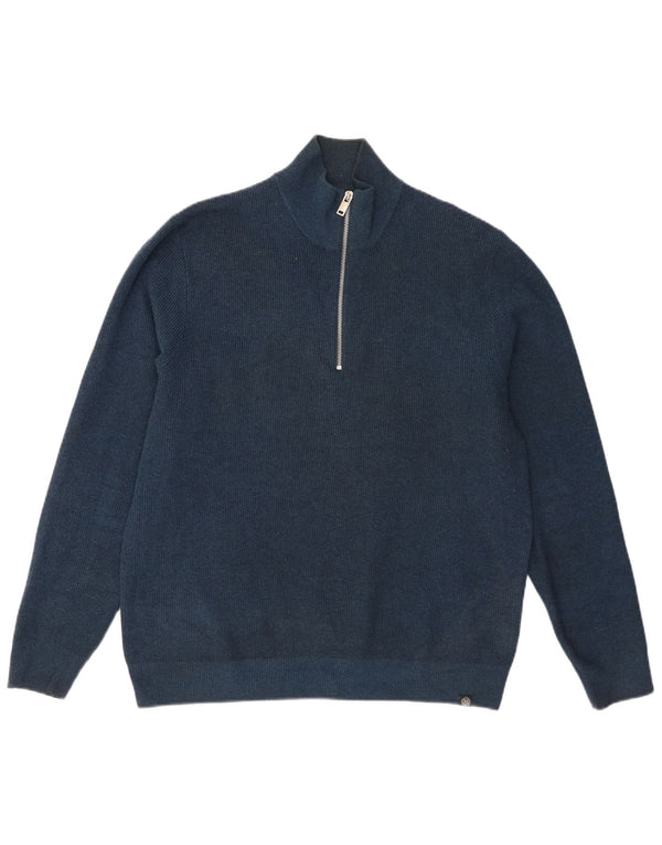 Marks & Spencer Ανδρικό πουλόβερ πουλόβερ με φερμουάρ μεγάλο μπλε βαμβακερό