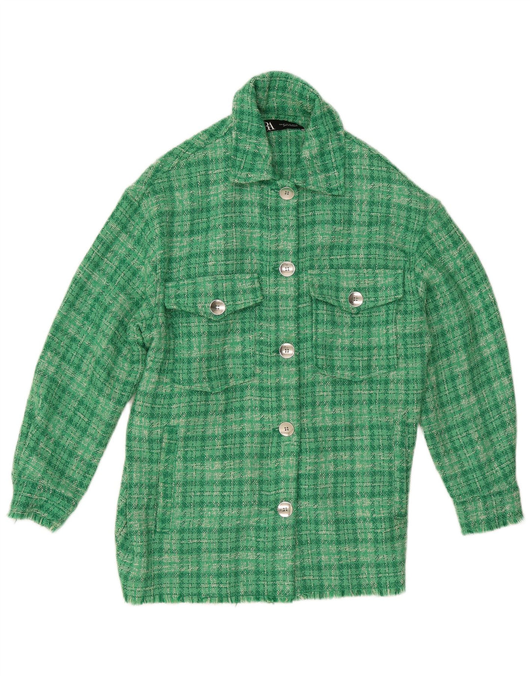 Zara Γυναικείο Oversized Bomber Jacket UK 6 XS Green Check Polyester