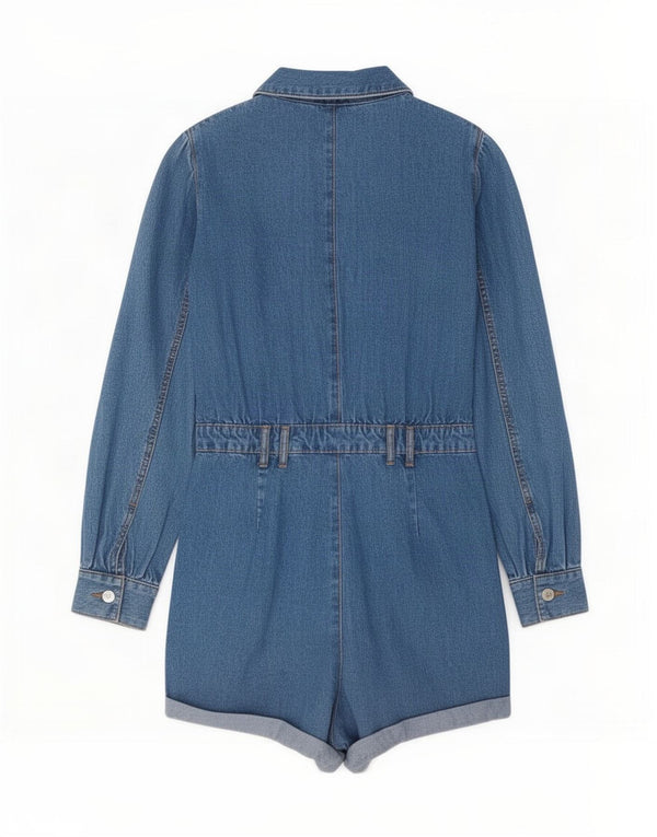 Zara Womens Long Sleeve Denim Playsuit UK 12 Medium Blue