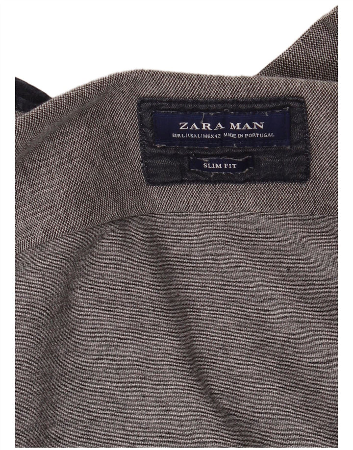 Ανδρικό κοντομάνικο πουκάμισο Zara με λεπτή εφαρμογή μεγάλο γκρι