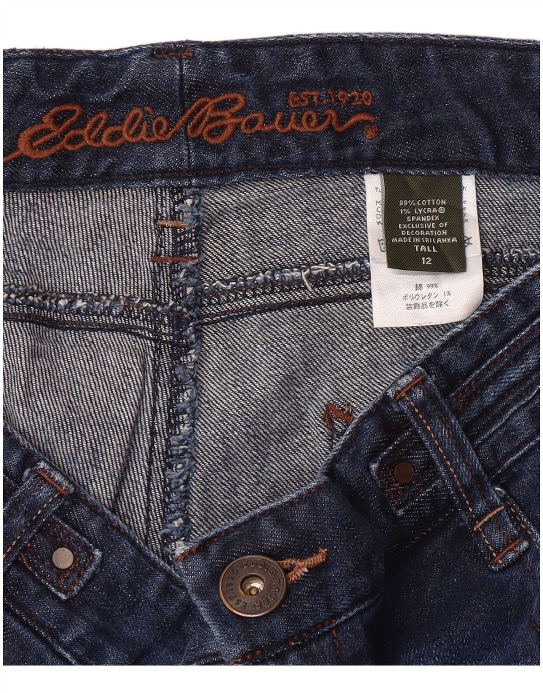 EDDIE BAUER Γυναικείο ψηλό Capri Jeans US 12 Large W34 L23 Navy Blue Cotton