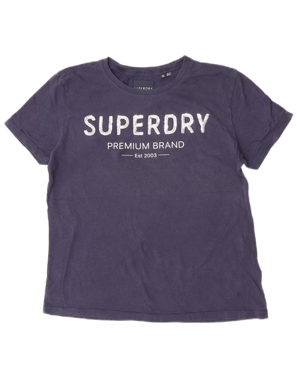Superdry Womens Graphic T-Shirt Top UK 12 Medium Navy Blue Cotton