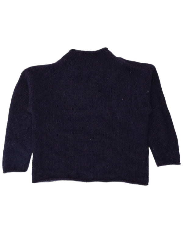 Vintage γυναικείο πουλόβερ με λαιμό χελώνα UK 14 Large Navy Blue Fair Isle