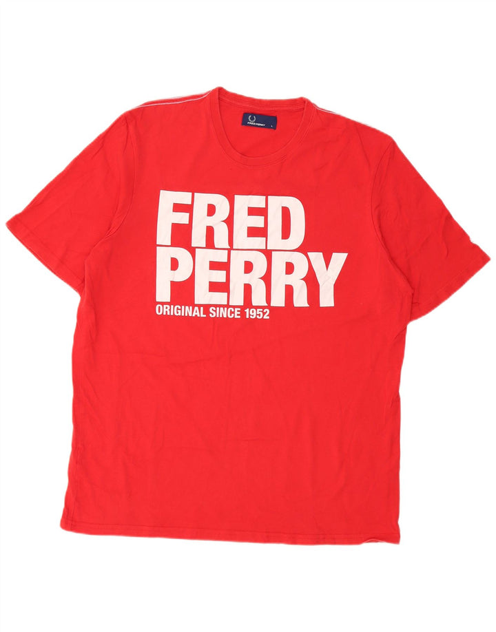 Fred Perry Ανδρικό γραφικό T-Shirt Top μεγάλο κόκκινο βαμβακερό