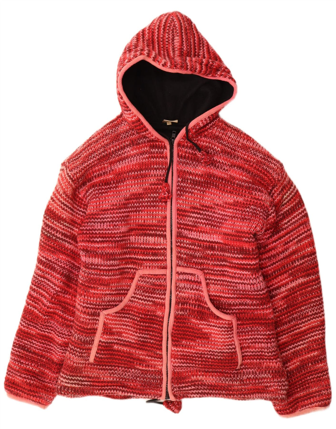 VINTAGE Γυναικείο πουλόβερ με κουκούλα ζακέτα UK 16 Μεγάλο κόκκινο μαλλί