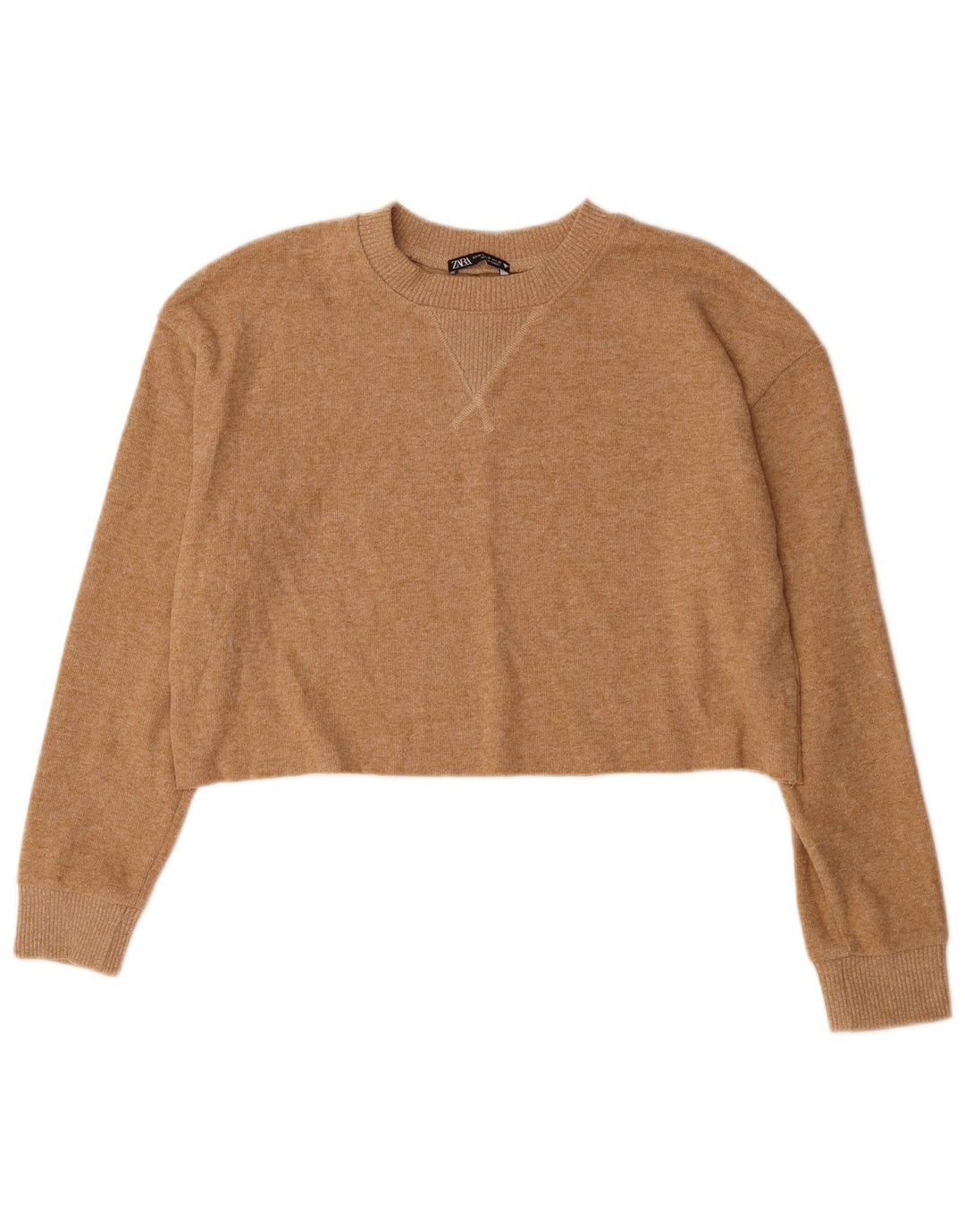 Γυναικείο πουλόβερ ZARA Crop Crew Neck Jumper UK 14 Medium Beige Polyester