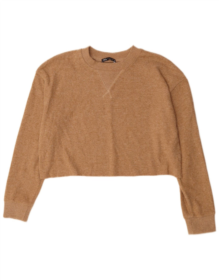 Γυναικείο πουλόβερ ZARA Crop Crew Neck Jumper UK 14 Medium Beige Polyester