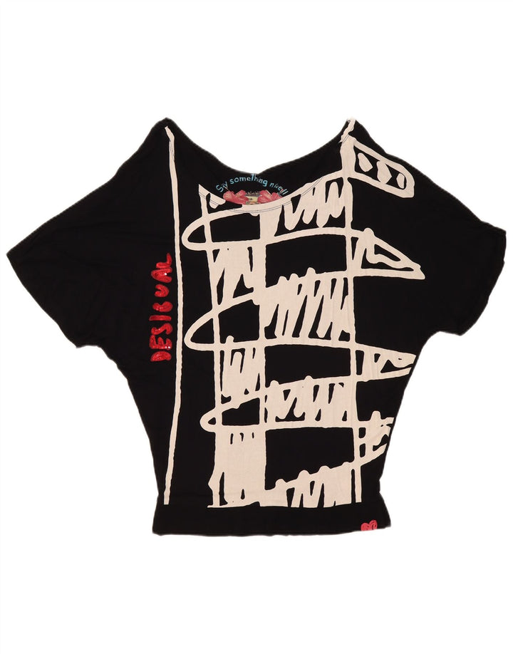 Desigual Γυναικεία γραφική μπλούζα μπλούζα τοπ UK 10 Small Black Geometric