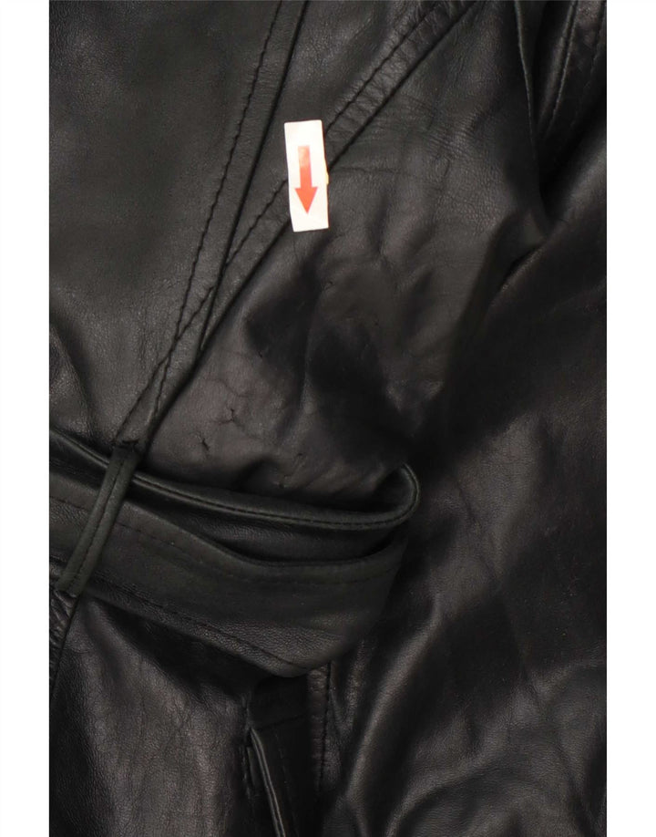 Vintage Γυναικείο Δερμάτινο Παλτό UK 10 Small Black