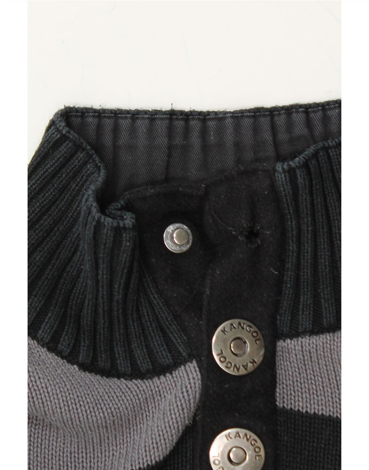 KANGOL Mens Button Neck Jumper Sweater Large Black Striped Cotton Vintage Kangol and Second-Hand Kangol from Messina Hembry 