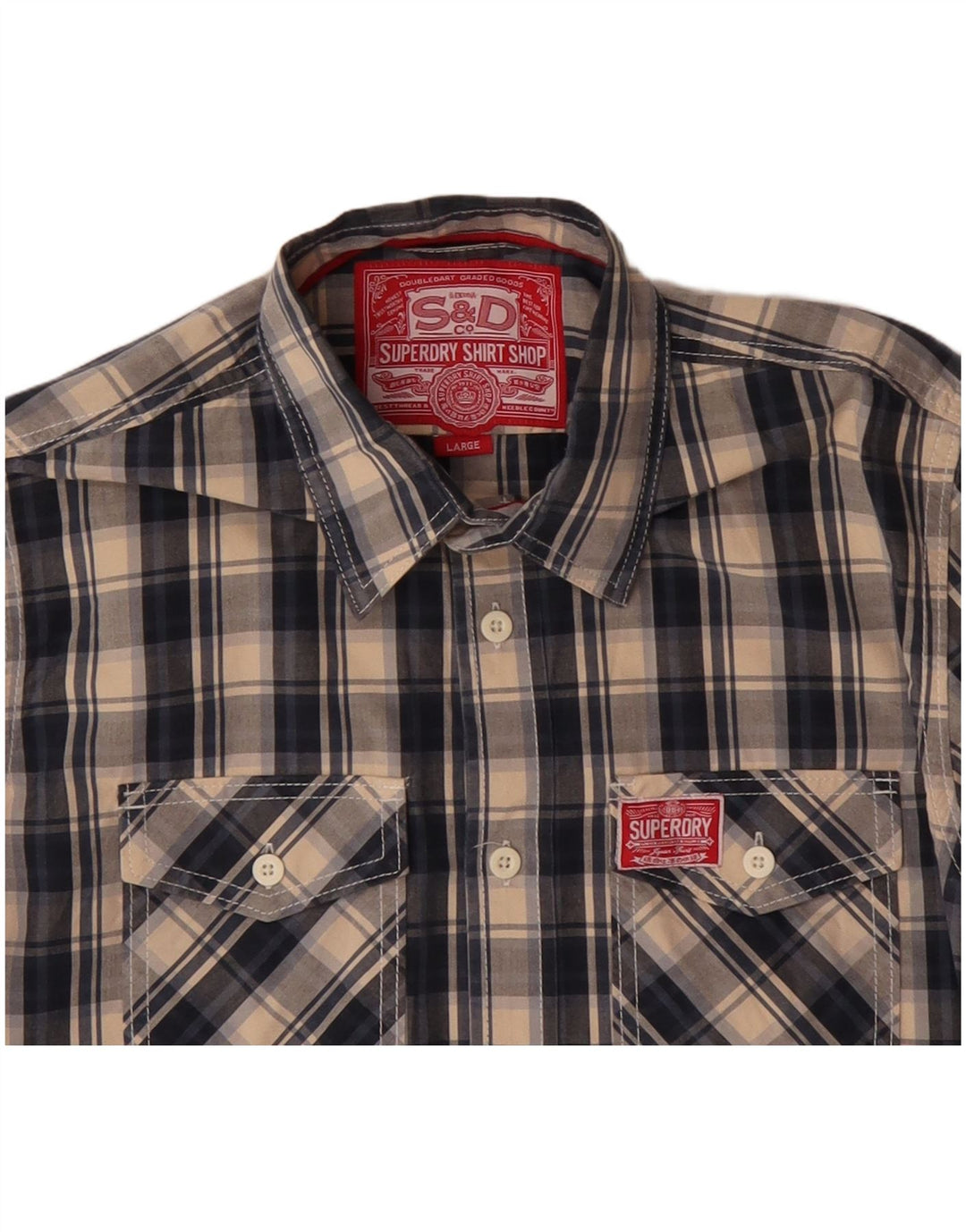 Ανδρικό πουκάμισο SUPERDRY Large Navy Blue Check Cotton