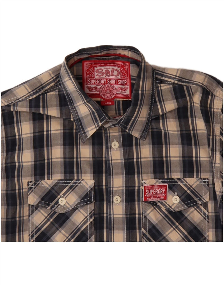 Ανδρικό πουκάμισο SUPERDRY Large Navy Blue Check Cotton
