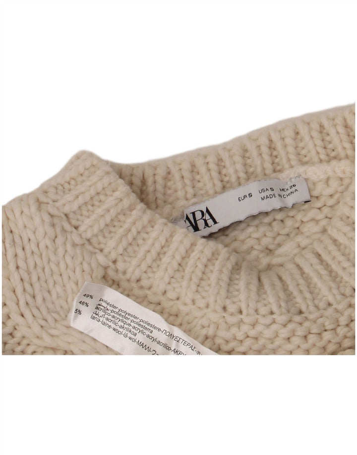 Zara Γυναικείο πουλόβερ με λαιμόκοψη Crop Crop UK 10 Small White Polyester