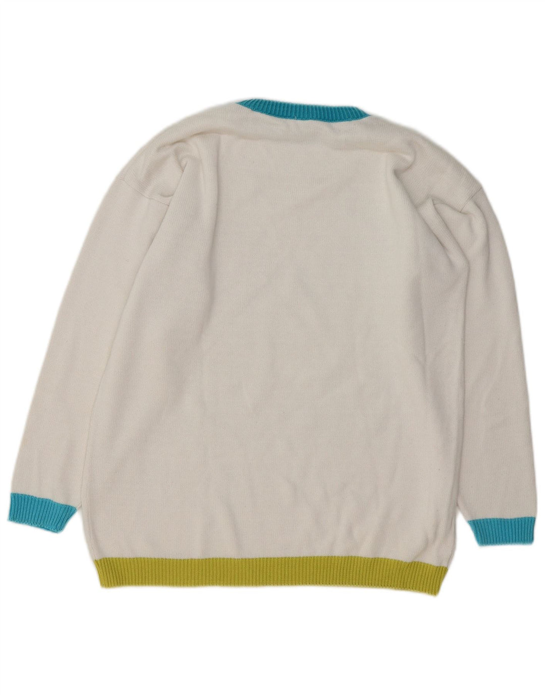 VINTAGE Γυναικείο πουλόβερ με λαιμόκοψη UK 16 Large White Colourblock