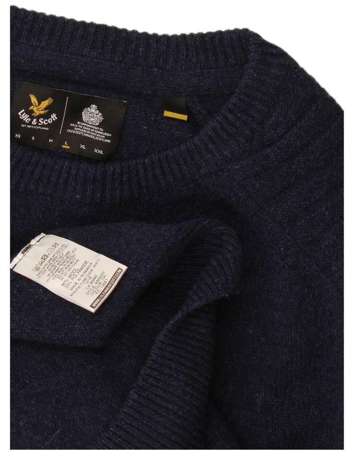 Ανδρικό πουλόβερ με λαιμόκοψη Lyle & Scott Μεγάλο μάλλινο μπλε ναυτικό