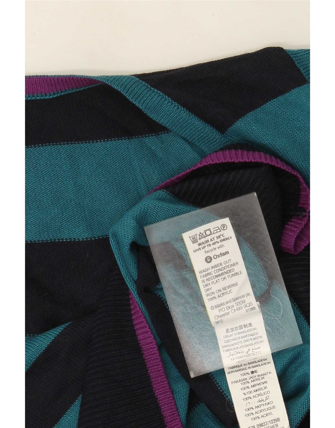 Marks & Spencer Γυναικείο πουλόβερ με λαιμόκοψη σε V UK 12 μεσαίο μπλε ριγέ