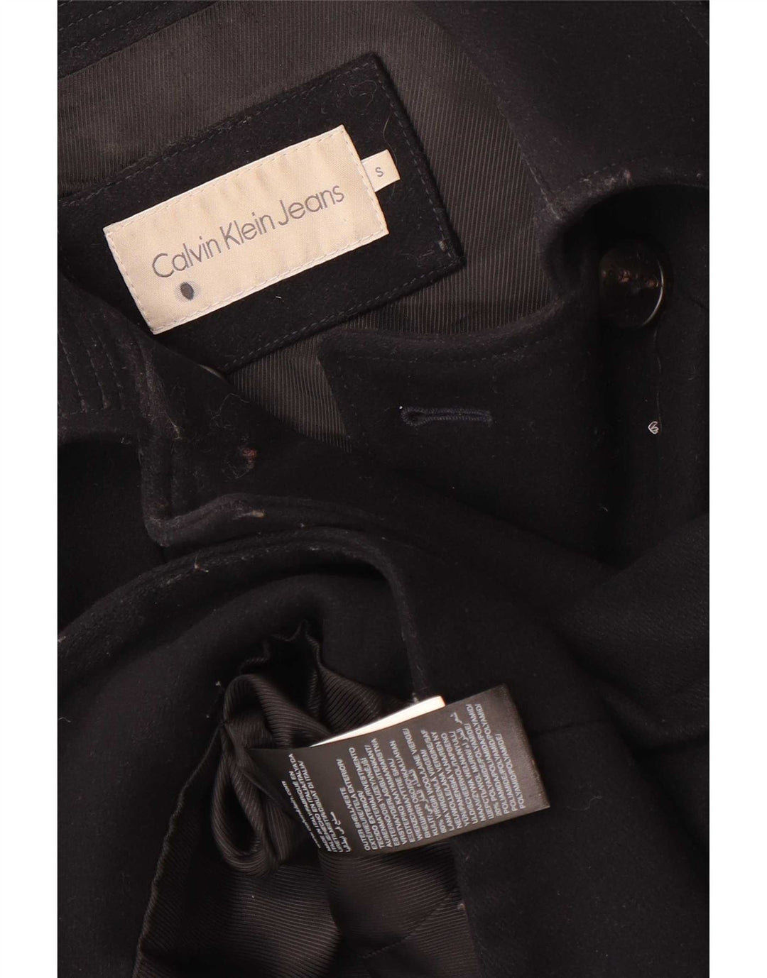 Calvin Klein Jeans Γυναικείο παλτό μπιζελιού μεγάλου μεγέθους UK 10 Small Navy Blue Wool