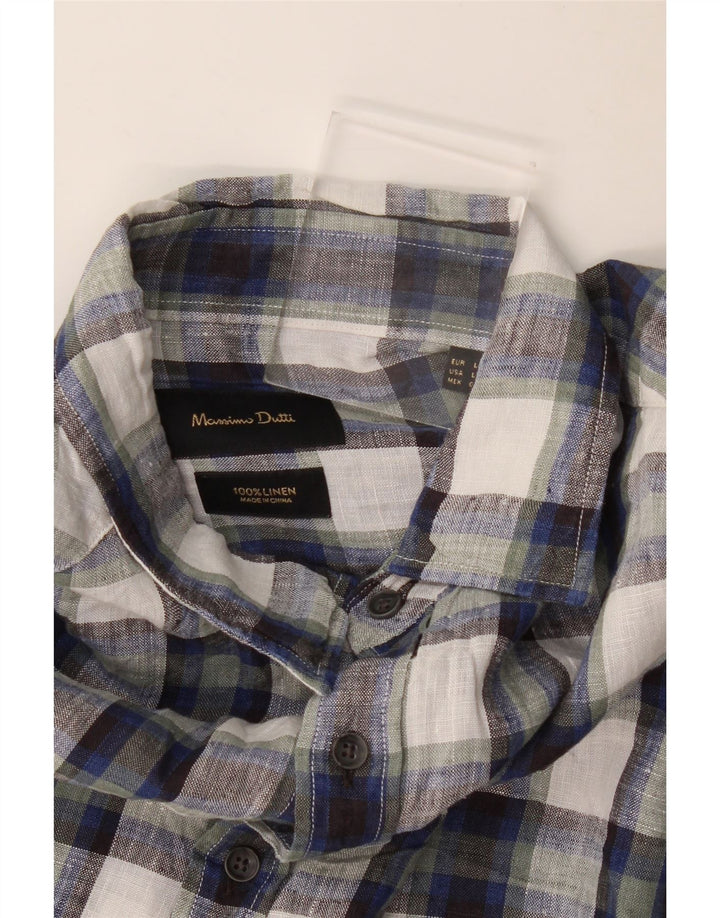 Ανδρικό πουκάμισο Massimo Dutti Μεγάλο Navy Blue Check λινό
