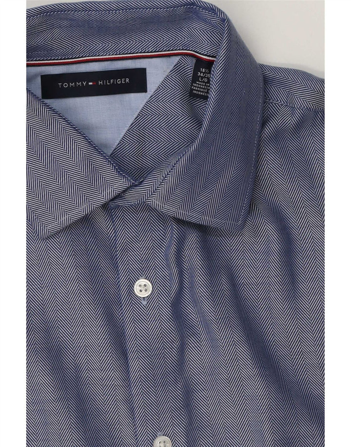 Ανδρικό πουκάμισο Tommy Hilfiger Size 16 1/2 Large Blue από βαμβακερό ψαροκόκκαλο