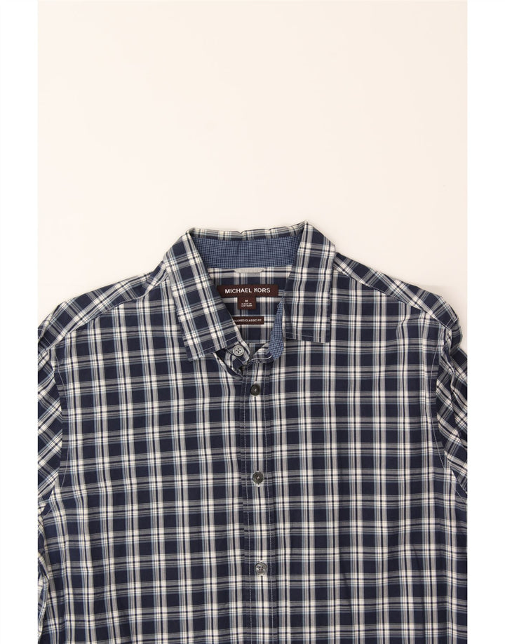 MICHAEL KORS Mens Tailored Classic Fit Shirt Medium Navy Blue Check Cotton Vintage Michael Kors and Second-Hand Michael Kors from Messina Hembry 