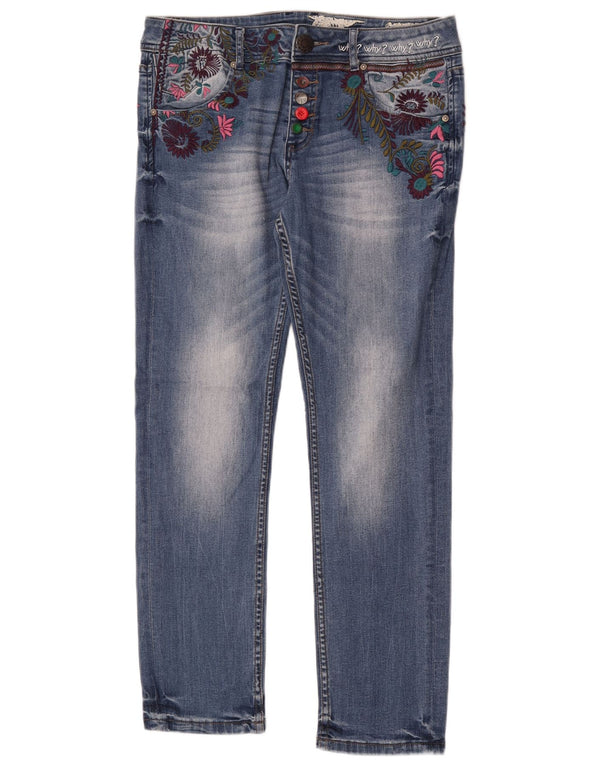 Desigual Γυναικείο Λεπτό Τζιν Χαμηλής Μέσης W30 L30 Μπλε φλοράλ βαμβακερό