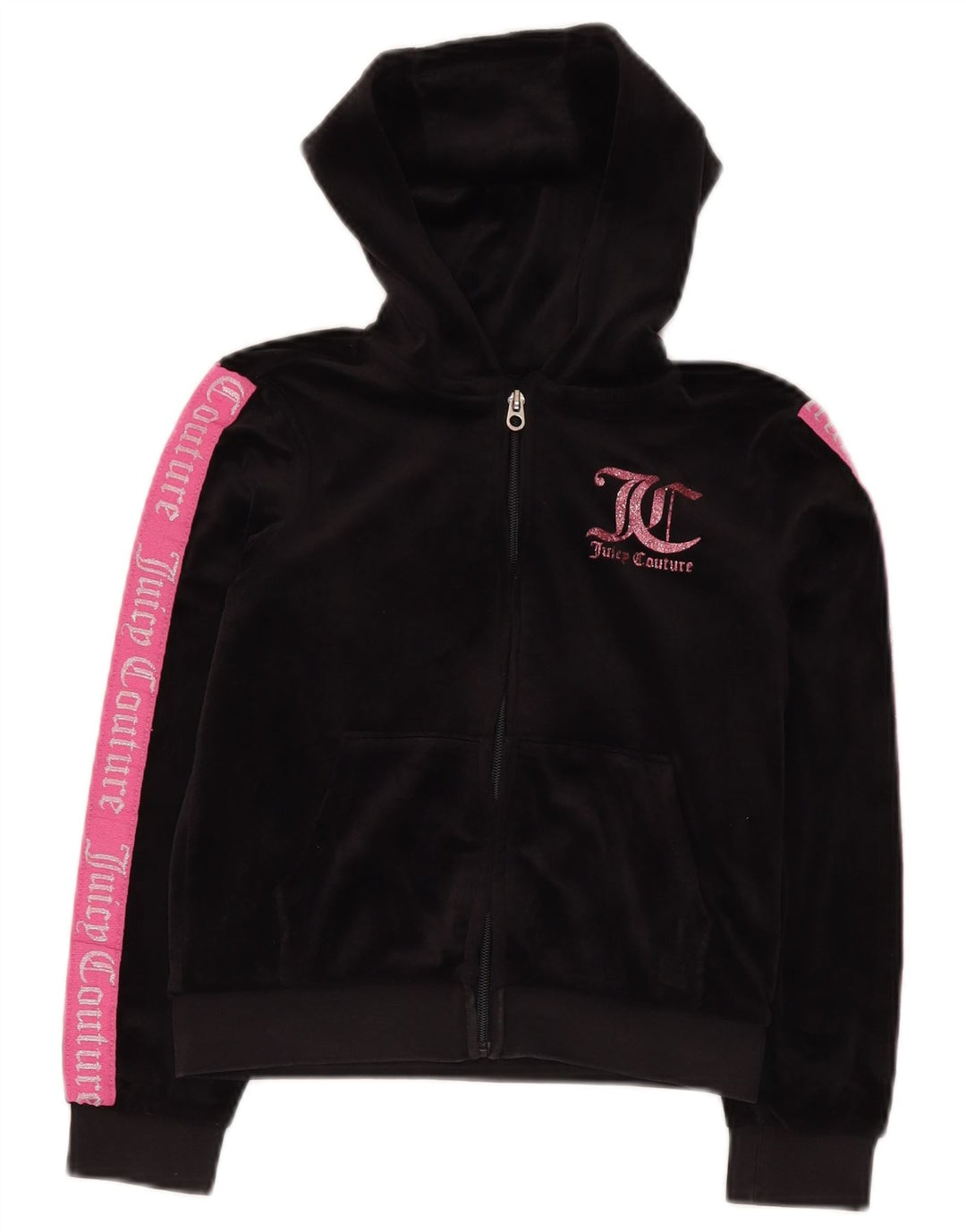 JUICY COUTURE Γραφικό πουλόβερ για κορίτσια με κουκούλα με φερμουάρ 9-10 ετών μαύρο