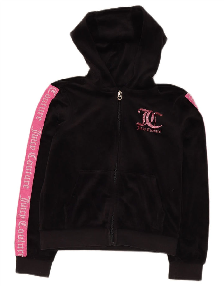 JUICY COUTURE Γραφικό πουλόβερ για κορίτσια με κουκούλα με φερμουάρ 9-10 ετών μαύρο