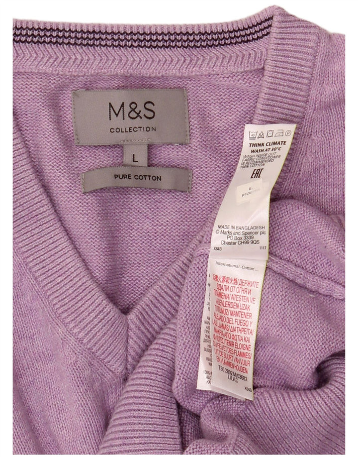 Marks & Spencer Ανδρικό πουλόβερ με λαιμόκοψη V-λαιμόκοψη μεγάλο μωβ βαμβακερό